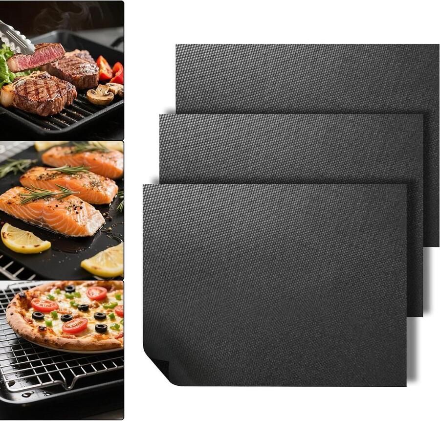 Barbecuematten Grillmatten Antiaanbak Gelijkmatig Grillen Voedselveilig Siliconen 40 x 33 cm Zwart