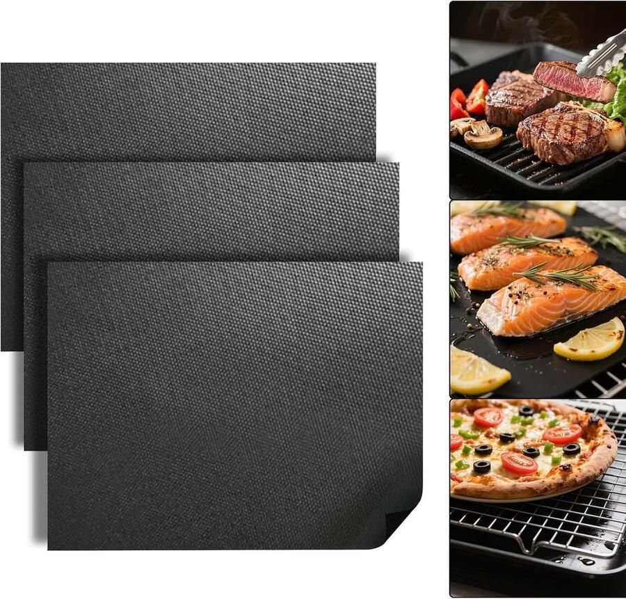 Barbecuematten Zwart 40 x 33 cm Herbruikbare Antiaanbakmat Voor Gas- en Houtskoolbarbecues