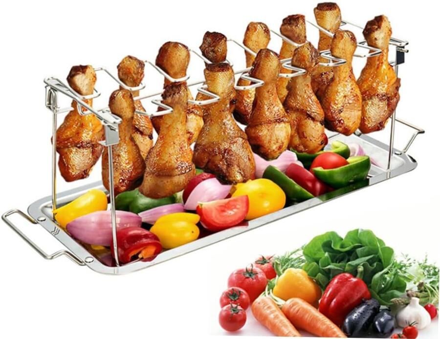 Barbecueplaat Braadrek Grillgereedschap Vlees Buiten Koken Met Lekbak 38.5 x 15 cm Zilver
