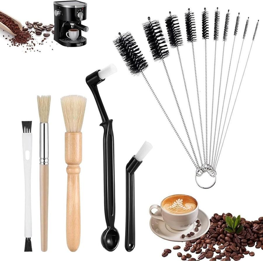 Barista Borstel Set Koffie Borstels Espressomachine Reinigen Verschillende Maten 16 Stuks Zwart