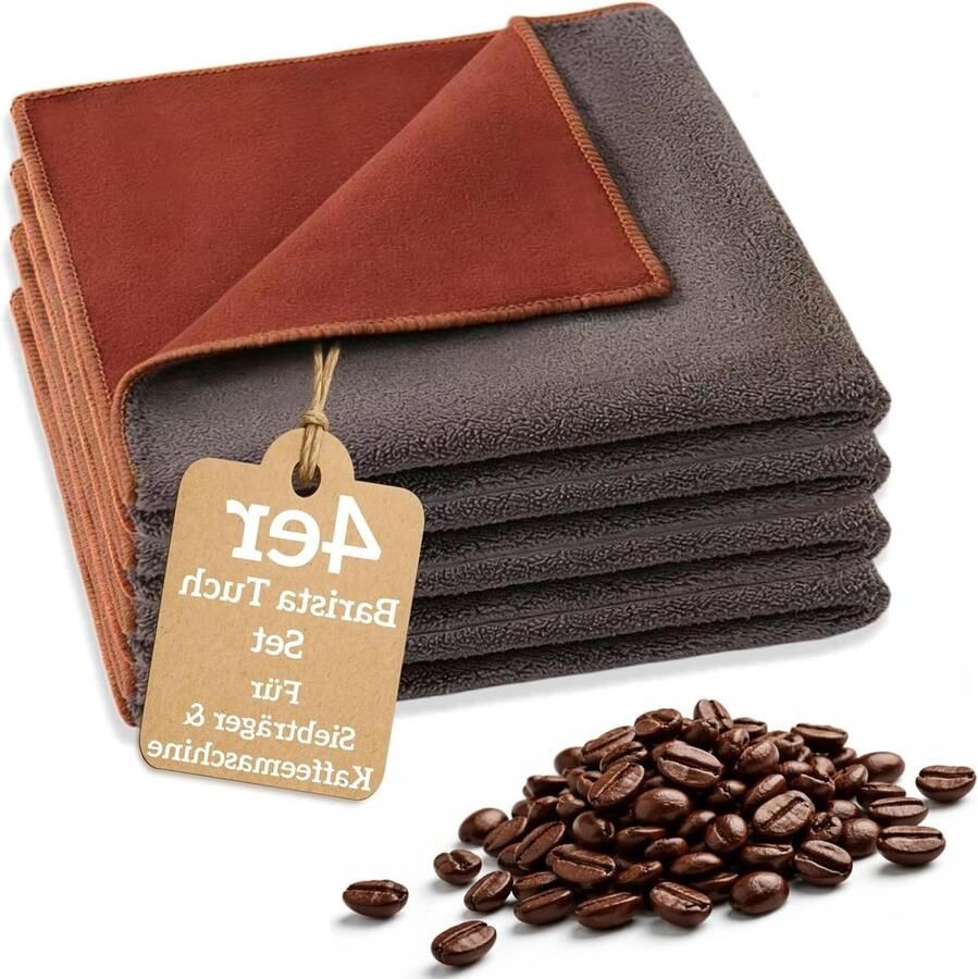 Barista Cloth Set – 4 pieces microfibre cloths 30×30 cm – Barista accessory for cleaning coffee machine & piston machine – Extra absorbent cleaning cloth for espresso & coffee