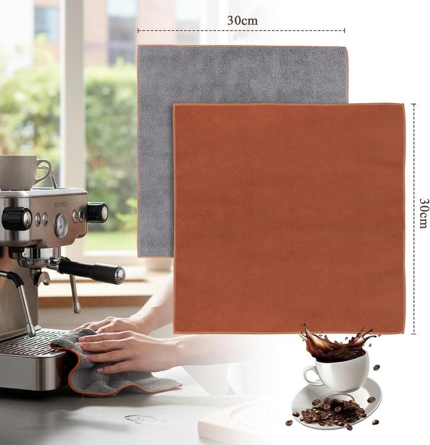 Barista doeken Koffiezet apparaat doeken Apparaat reinigen Pluisvrij en absorberend 4 stuks 30x30cm Bruin en grijs
