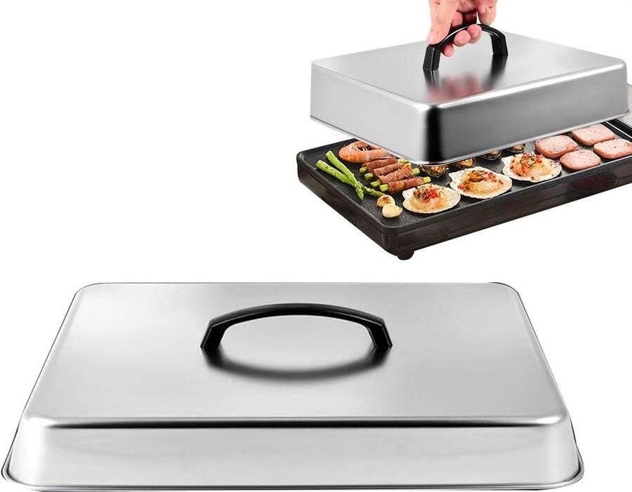 Basterdeksel Bakplaat Grill Deksel Kaas Smelten Spatbestendig Ontwerp 28.5 x 22.5 cm Zilver