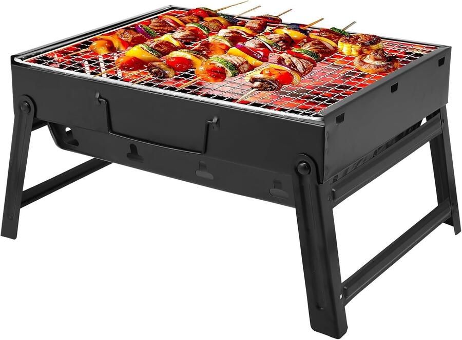 BBQ-barbecuegrill draagbaar opvouwbaar houtskoolrooster voor bureau tafelblad outdoor picknickgrill campinggrill reisgrill mini-grill vouwgrill (35 x 26 x 20 cm)