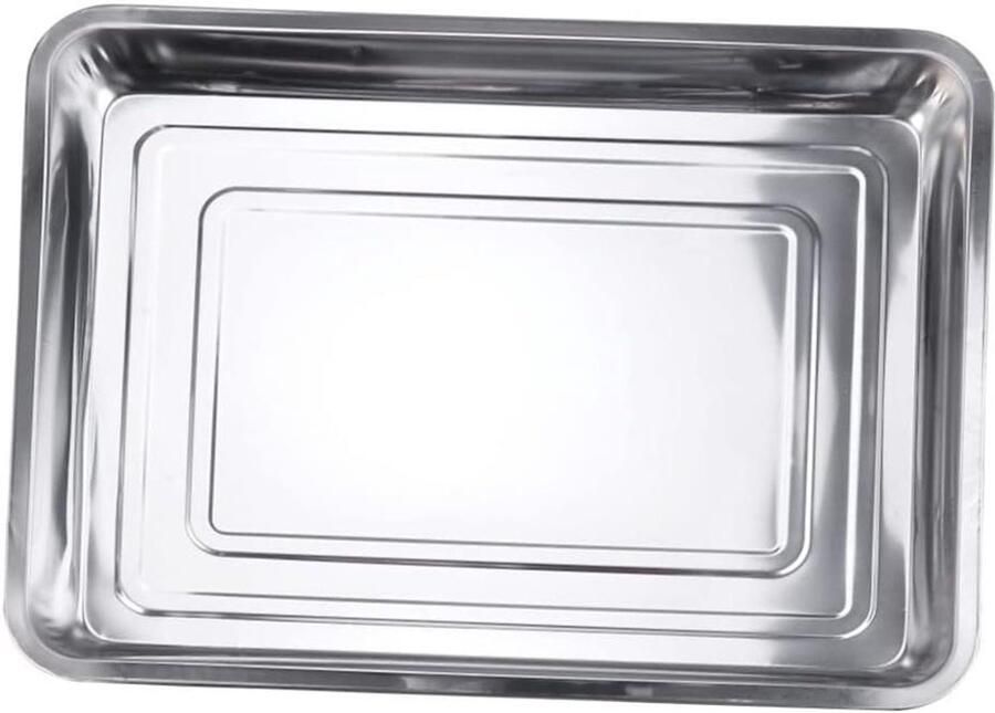 BBQ Bord Schaal Grillpan Inductie Buiten Koken Roestvrij Staal 43.50X33.50X4.00CM Zilver