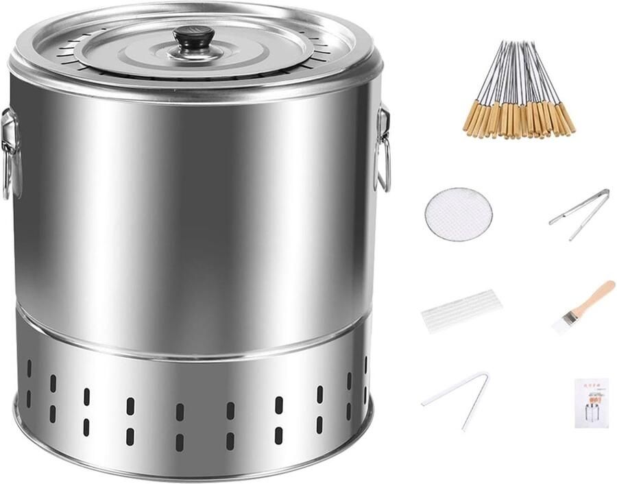 BBQ Grill Bucket Compacte Grill Buiten Koken 360 Graden Verwarming 30 x 36 cm Zwart