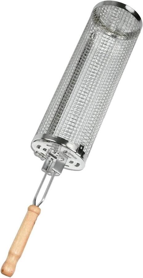 BBQ Grill Mand Grill Cilinder Groenten Grillen Roestvrij Staal 14.6 x 10.6 x 9.9 cm Zilver