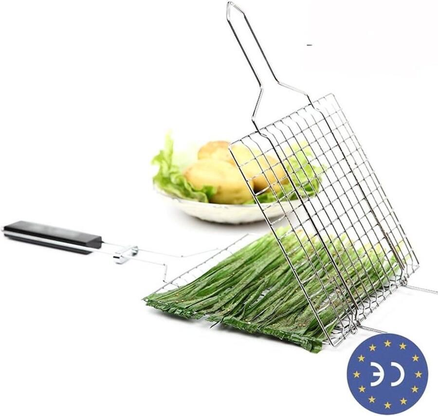 BBQ Grill Mand Grillmand Set Vlees Grillen Antiaanbaklaag 53 x 23 cm Zilver