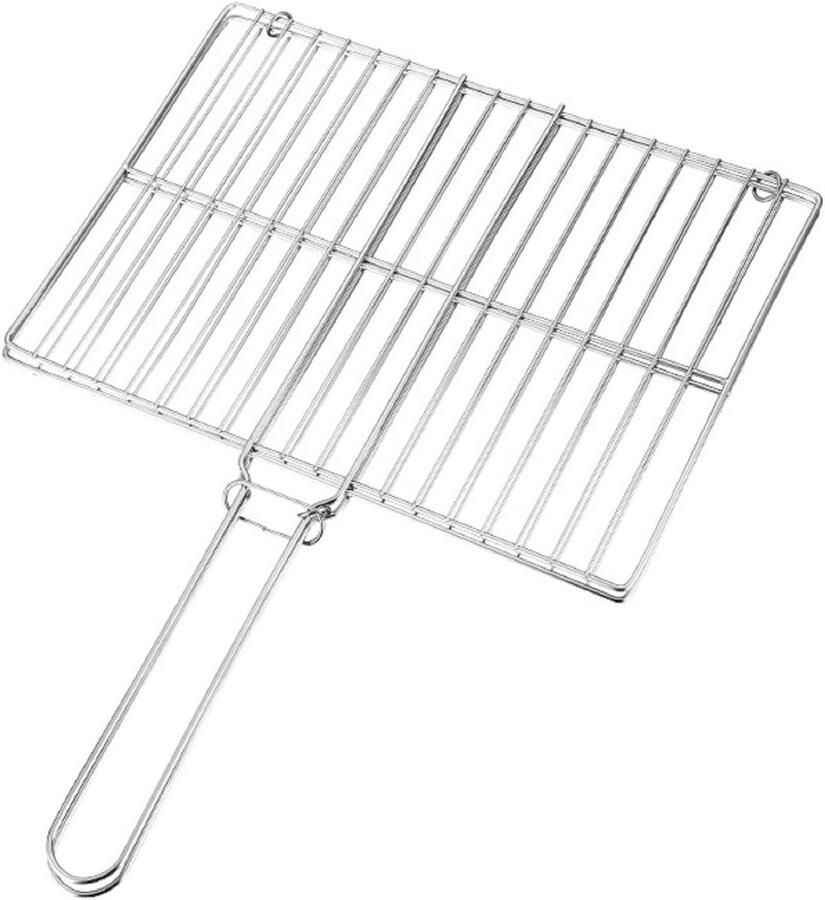BBQ Grill Mand Vis Garnalen Outdoor Koken Stevig Roestvrij Staal 40cm Zilver