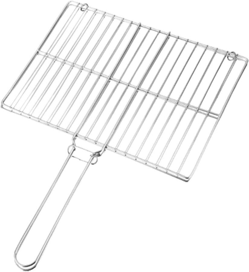 BBQ Grill Mand Visrooster Roestvrij Staal Buiten Koken Lange Anti-verbranding Handgreep 41 x 346 cm Zilver
