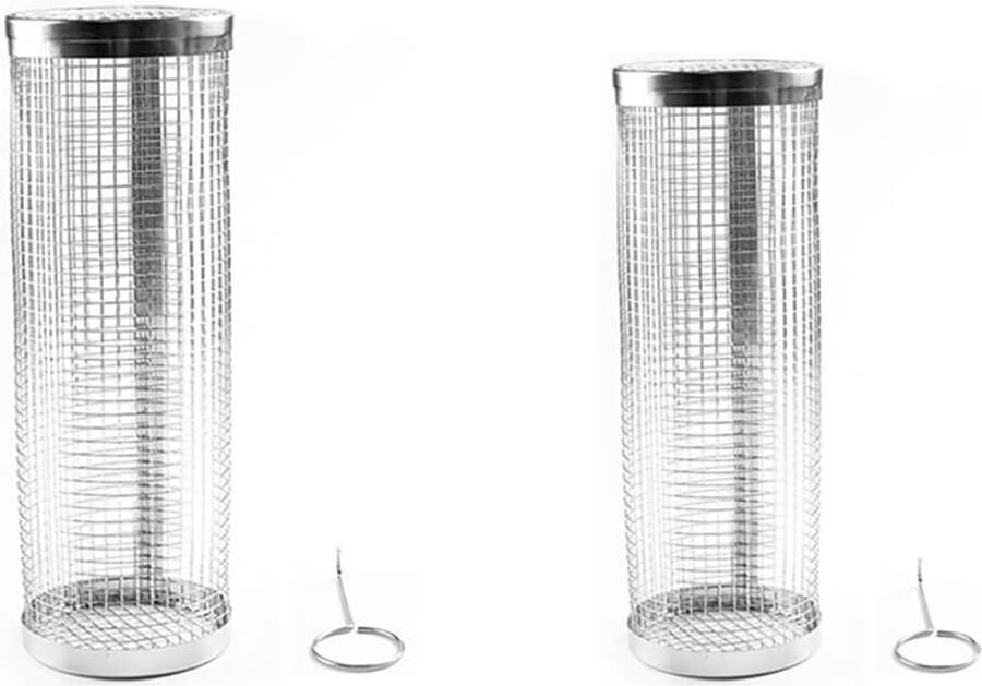 BBQ Grill Manden Grill Cilinders Gelijkmatig Grillen 360 Graden Rollen 2 Stuks Zilver