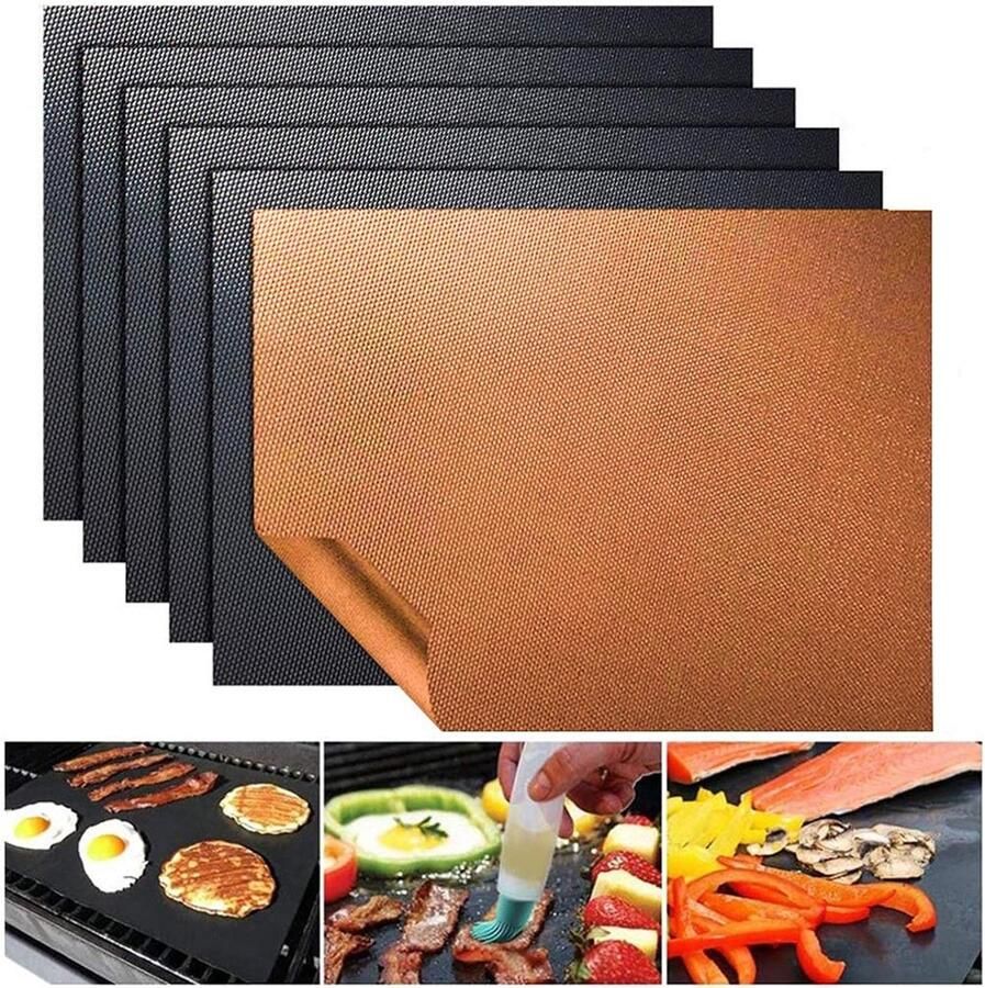 BBQ Grill Mat Bakplaat Set Buiten Koken Hittebestendig Herbruikbaar 5 Stuks Zwart
