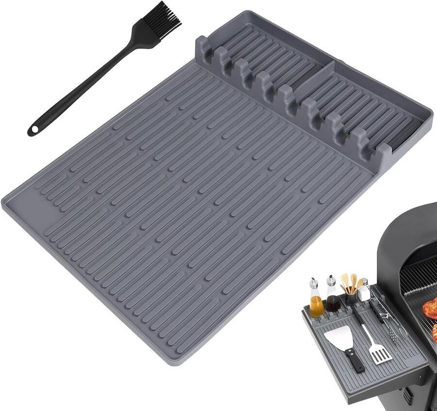 BBQ Grill Mat Barbecue Mat Keukengerei Organiseren Verhoogde Rand 40.5 x 29.5 cm Grijs