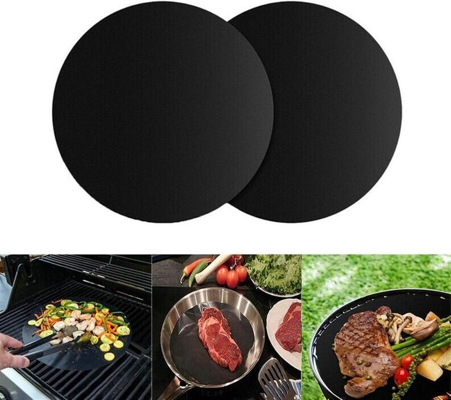 BBQ Grill Mat Grill Pad Buiten Koken Herbruikbaar Antiaanbak 24 cm Diameter Zwart