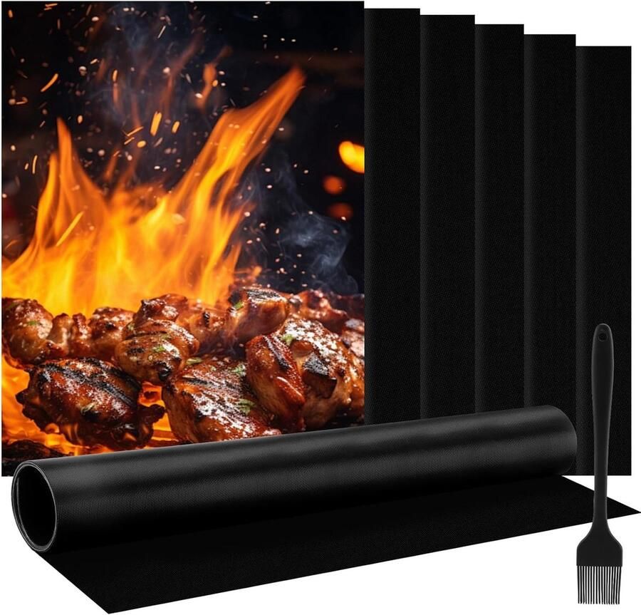 BBQ Grill Mat Grill Plaat Lekker Grillen Herbruikbaar en Snijdbaar 40 x 33 cm Zwart