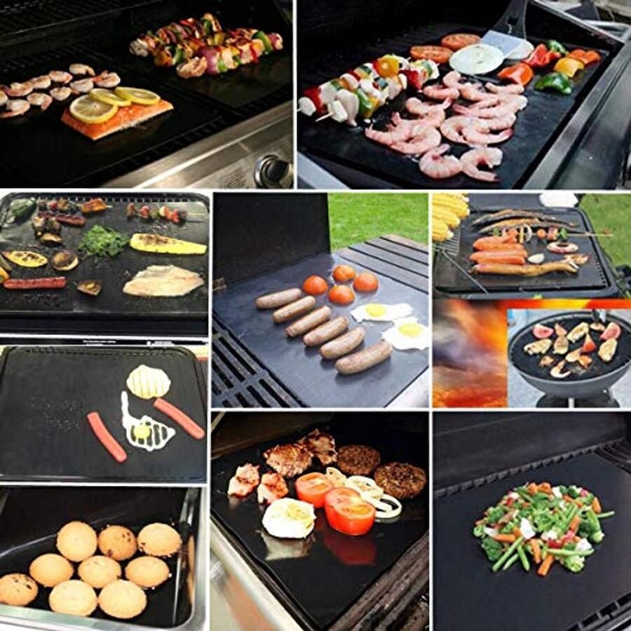 BBQ Grill Mat Set 5 Stuks Herbruikbare Anti-aanbakmat voor Grillen en Bakken Geschikt voor Gasgrills Houtskool Oven en Elektrische Kookplaten 40 x 50 cm