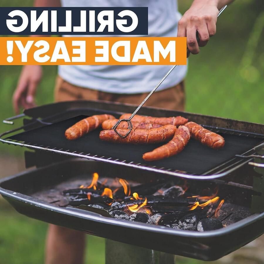 BBQ Grill Matten Anti-aanbak Plaat Schoon Grillen Extra Groot Forma 41x58 cm Zwart