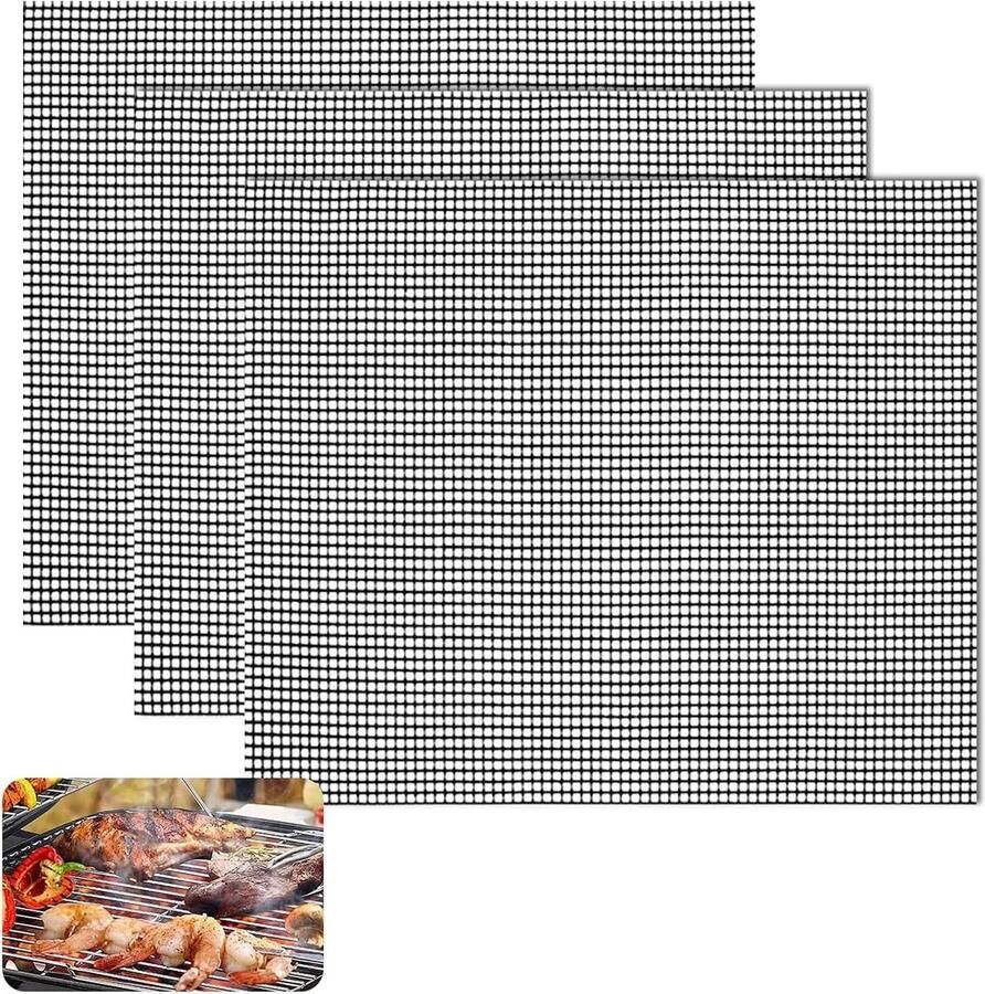 BBQ Grill Matten Anti-aanbak Rooster Barbecue Grillen Herbruikbaar Teflon 40 x 33 cm Zwart