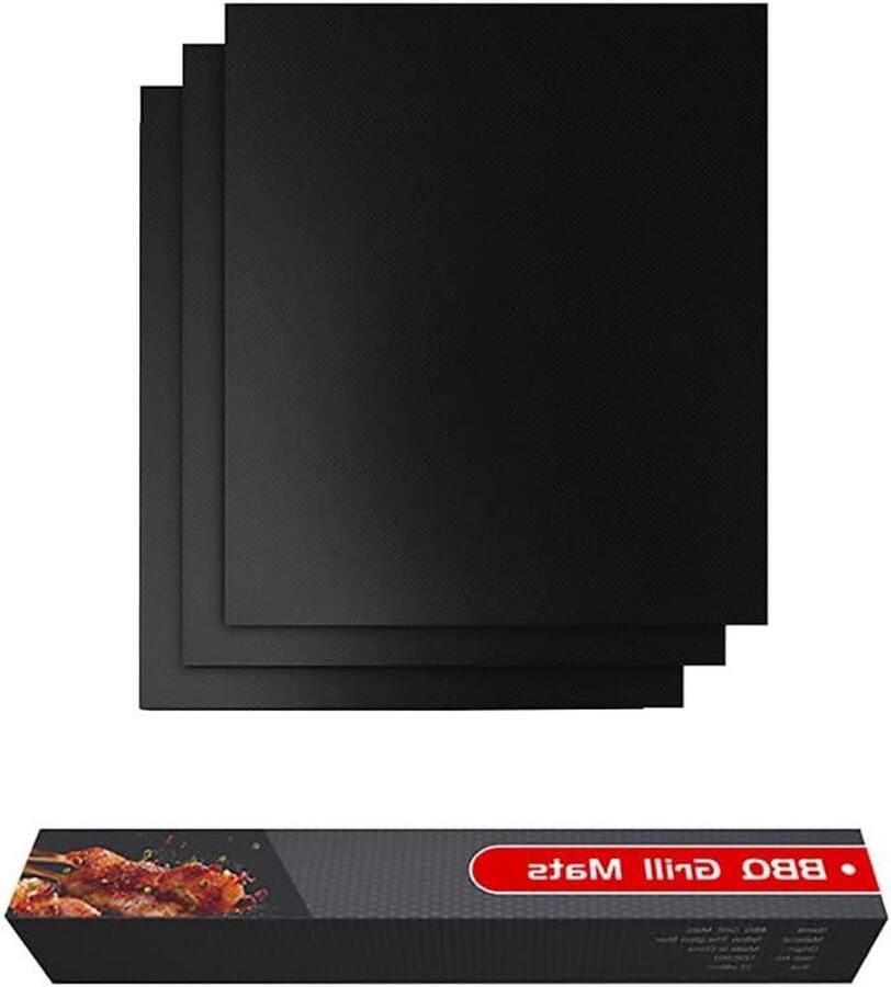 BBQ Grill Matten Bakmatten Grill Barbecue Koken Antiaanbaklaag 40x33CM Zwart