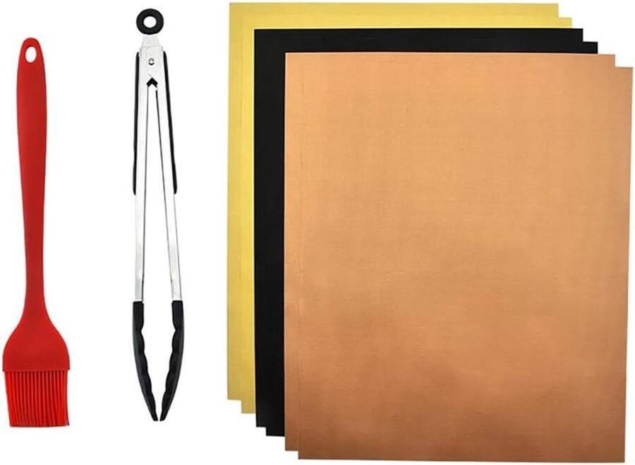 BBQ Grill Matten Barbecue Onderlegger Gezond Grillen Herbruikbaar Anti-aanbak 6 Stuks 40x33cm Zwart Koper Goud