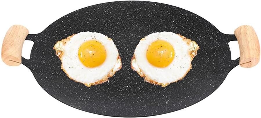 BBQ Grill Pan Bakplaat Plaat Buiten Koken Natuurlijke Minerale Coating Diameter 28cm Zwart