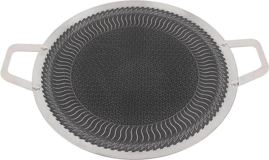 BBQ Grill Pan Grillplaat Bakplaat Buiten Koken Antiaanbaklaag Roestvrij Staal 38cm Diameter Zilver