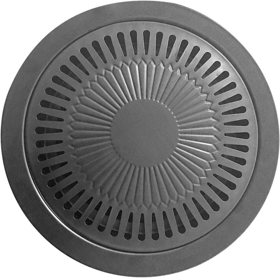 BBQ Grill Pan Grillplaat Ronde Pan Buiten Koken Gegroefd Olie Afvoer 30 cm Zwart