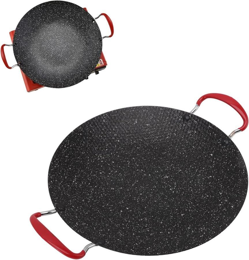 BBQ Grill Pan Grillplaat Ronde Pan Vlees Grillen Non-stick Coating 38 CM Zwart
