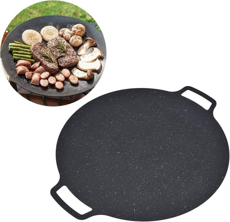 BBQ Grill Pan Ronde Griddle Buiten Koken Non-stick Oppervlak 41CM Zwart