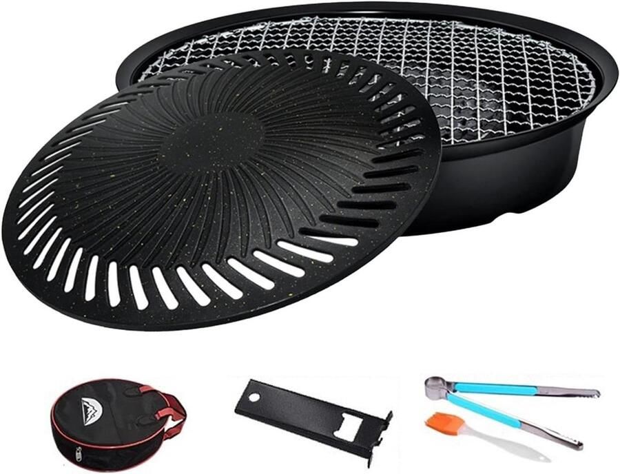 BBQ Grill Pan Ronde Grillpan Kookpan Binnen en Buiten Grillen Antiaanbaklaag Gelijkmatige Warmte 1 stuk Zwart