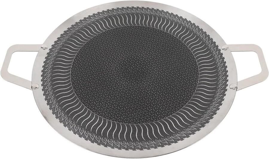 Koreaanse Grillpan BBQ Bakplaat Binnen Koken Anti-aanbak Roestvrij 34cm Zilver