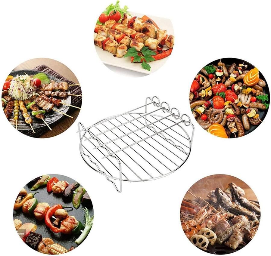 BBQ Grill Rack Dubbele Laags Rooster Buiten Koken Antiaanbaklaag 17.5 x 17.5 cm Zilver