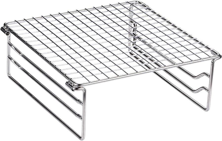 BBQ Grill Rek Kampeer Grill Buiten Koken Opvouwbaar Roestvrij Staal 20 x 19 cm Zilverkleurig