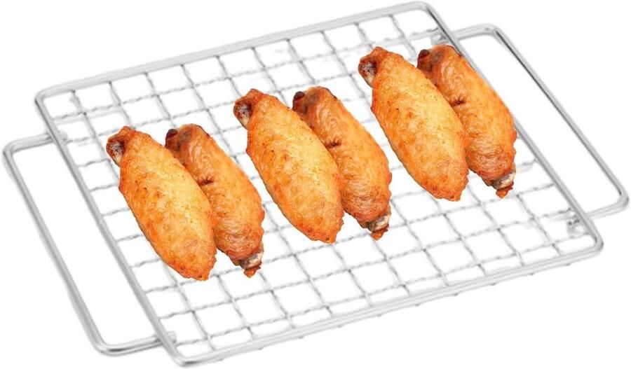 BBQ Grill Rooster Kookrek RVS Buiten Koken Ingebouwde Handgrepen 24 x 20 cm Zilver
