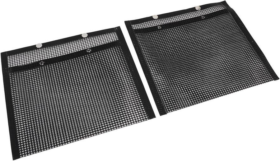 BBQ Grill Tassen Grillmatten Herbruikbaar Buiten Koken Hittebestendig Glasvezel 2 Stuks Zwart
