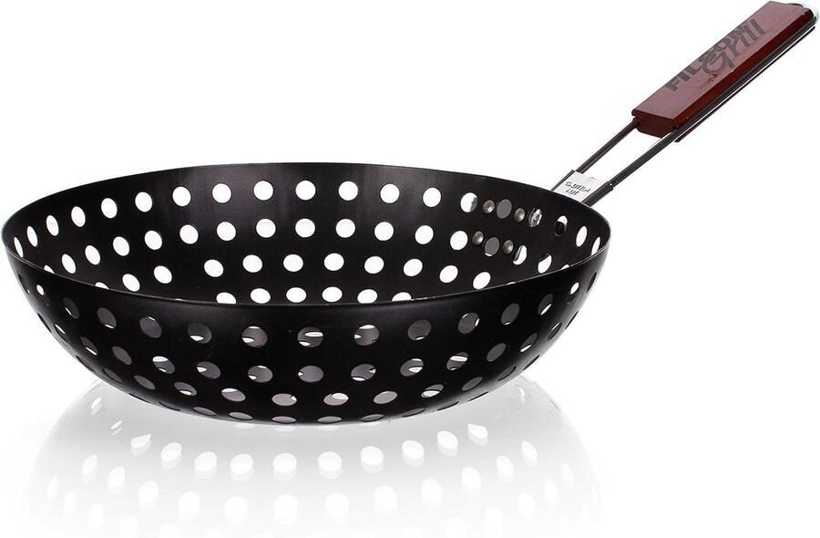 BBQ Grill Tray Wok Pan Buiten Koken Stevig Ontwerp 28x28x8.5 cm Zwart