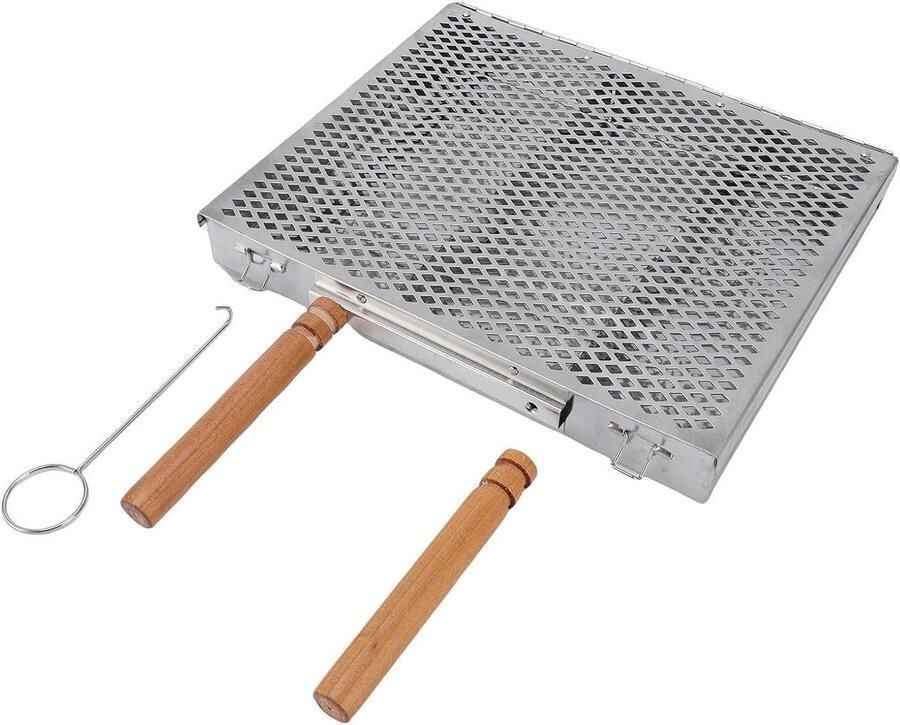 BBQ Grillmand Barbecue Mand Buiten Koken Verstelbare Kookruimte 30.5x25.5cm Zilver