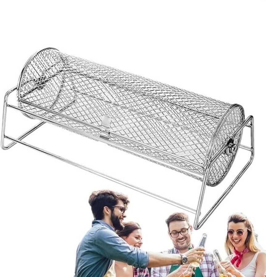 BBQ Grillmand Grillbuis Net Groenten Grillen Roestvrij Staal 355 x 19 x 14 cm Zilver