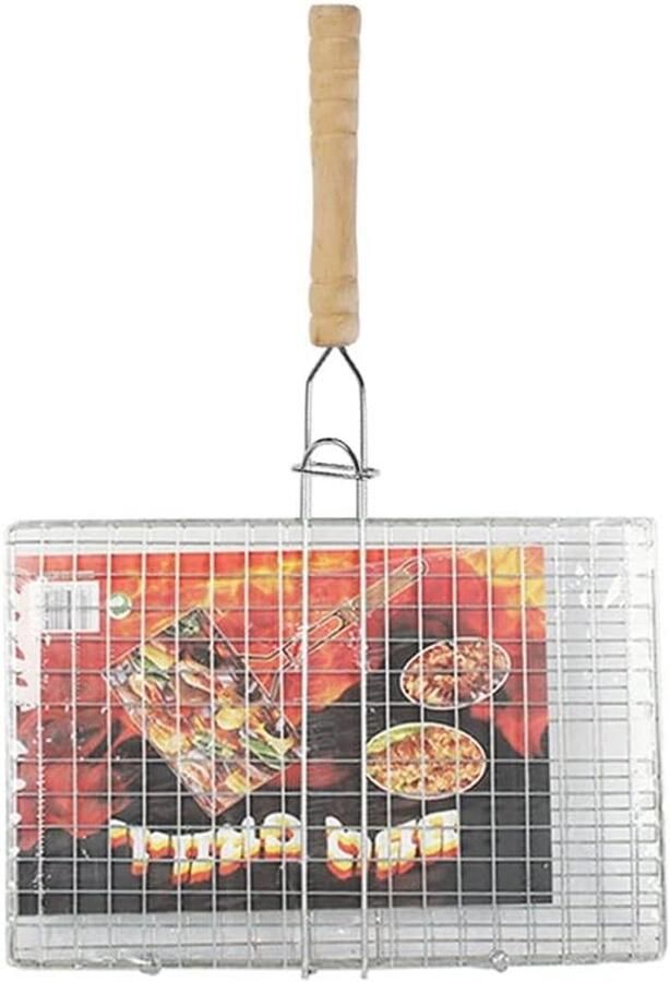 BBQ Grillmand Grillmandje Vlees Groente Barbecueën Afsluitbaar Grillrooster 21 x 19 cm Zilver