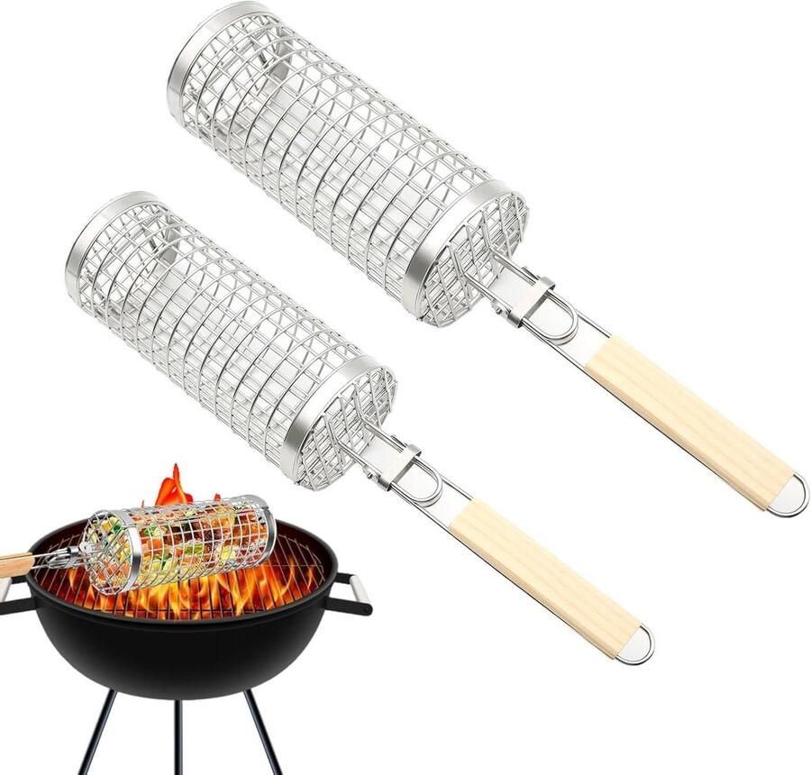 BBQ Grillmand Groentemand Barbecue Buiten Koken Gelijkmatige Warmte 43-51 cm Zilver