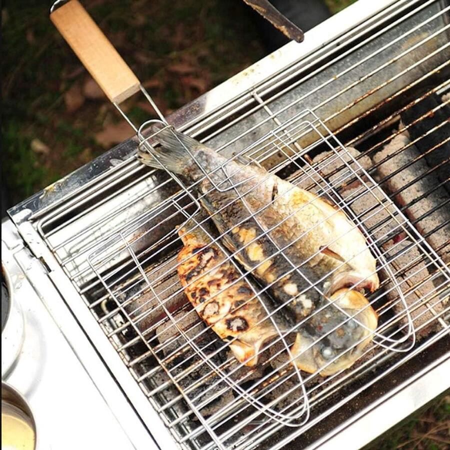 BBQ Grillmand Roestvrijstaal Mandje Gezond Koken Antiaanbaklaag 43 cm Zilver