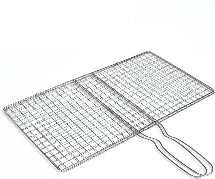 Grillmand Roestvrij Staal Vismand Barbecue Buiten Koken Hittebestendig Handvat 22 x 40 cm Zilver