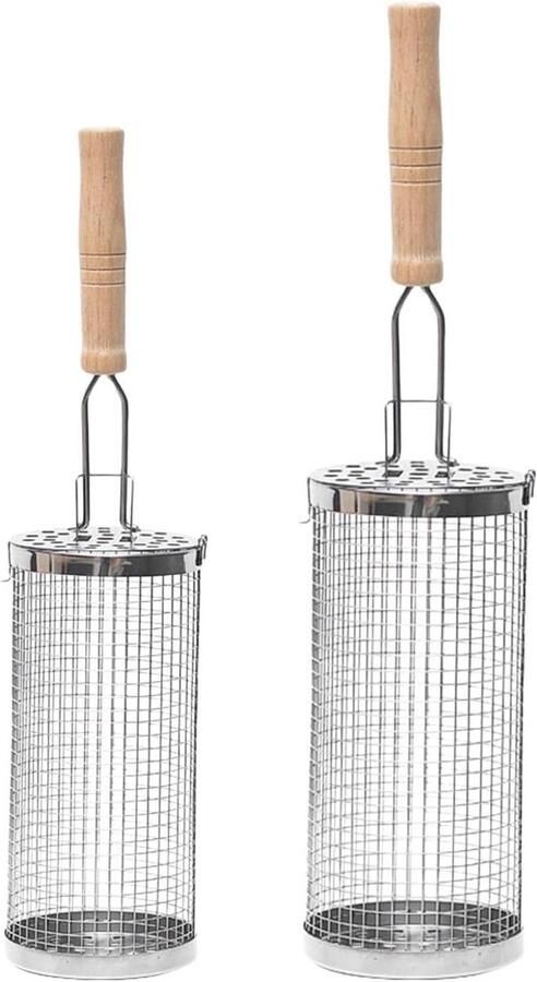 BBQ Grillmand Roterende Kooi Gelijkmatig Grillen Houten Handvat 3.5x40cm 4x55cm Meerkleurig