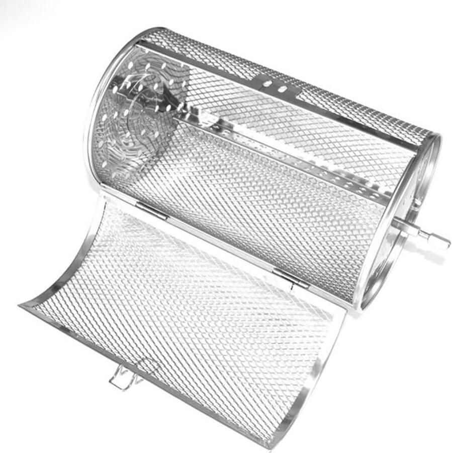 BBQ Grillmand Roterende Trommel Groenten Grillen 360 Graden Gelijkmatig Koken 14 x 18 cm Zilver