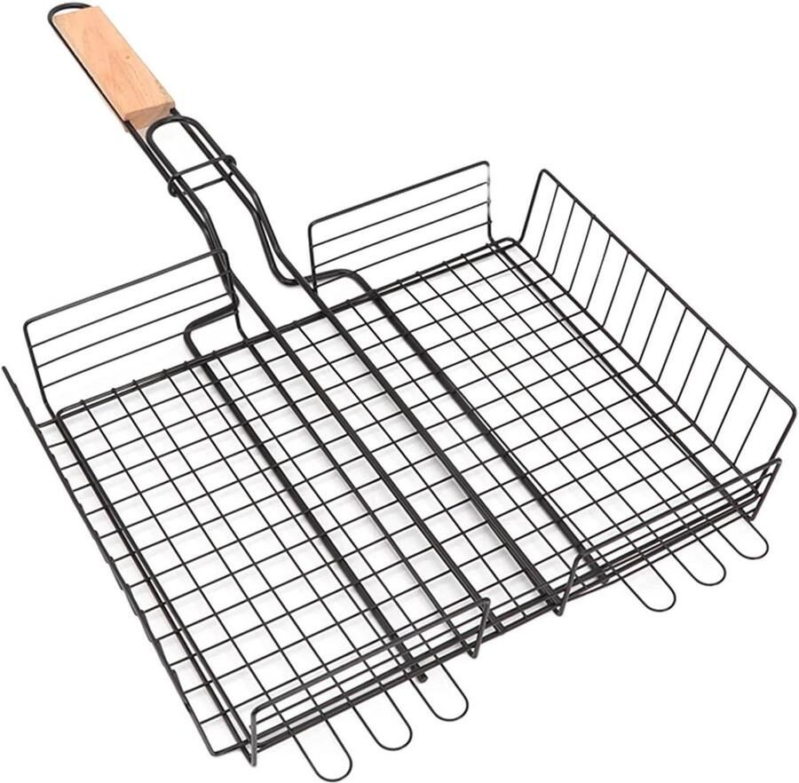 BBQ grillmand Vis grill rek Buiten koken Antiaanbaklaag 31x615cm Zwart