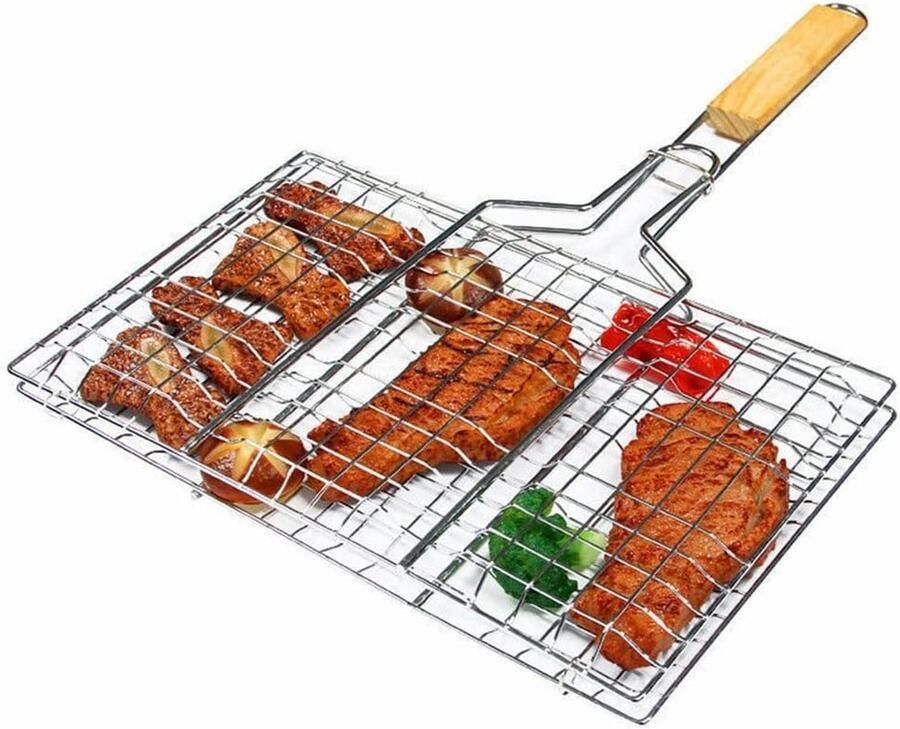 BBQ Grillmand Vismand Grillen Buiten Koken Non-stick 33 x 48 cm Zilver