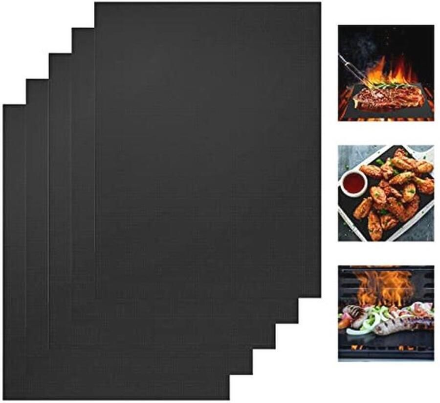 BBQ Grillmat 5 Stuks 50x40 cm Teflon Anti-aanbak Grillmat voor Gas- en Houtskoolgrill Voedselveilig