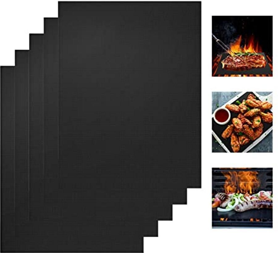 BBQ Grillmat 5 Stuks 50x40 cm Teflon Anti-aanbak Grillmat voor Gas- en Houtskoolgrill Voedselveilig