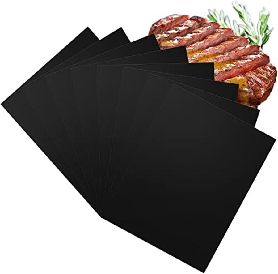 BBQ Grillmat 8 stuks Teflon Antiaanbaklaag voor Gasgrill en Houtskoolgrill 40 x 33 cm