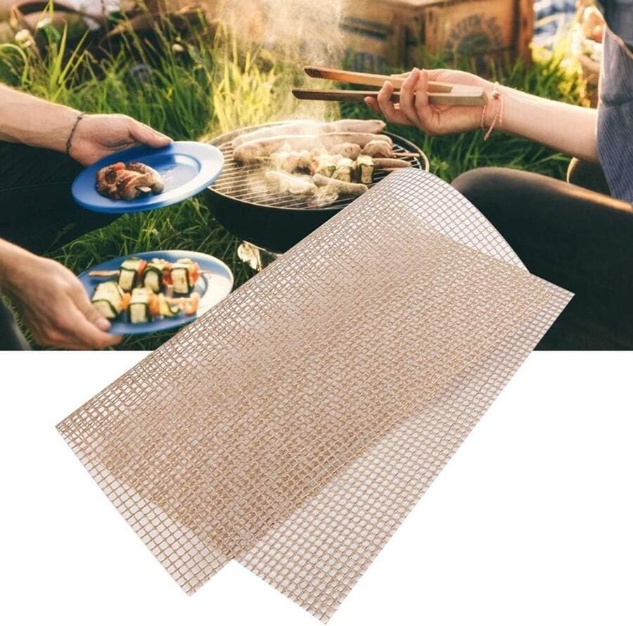 BBQ Grillmat Anti-aanbak mat Buiten koken Opvouwbaar en antislip 40 x 33 cm Bruin